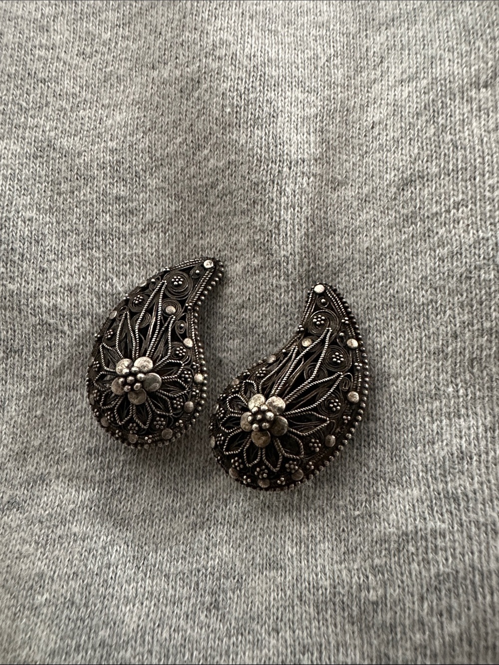 Silver-Tone Filigree Paisley Earrings - Silver